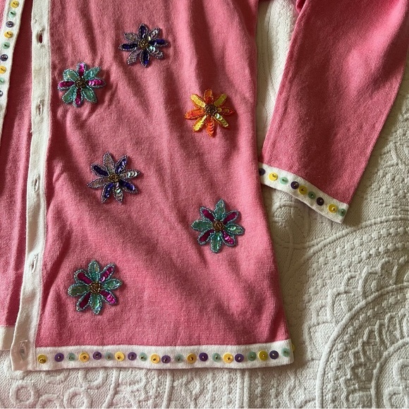 VINTAGE STORYBOOK KNITS Sequin flower daisy cardigan sweater SIZE SMALL BRATZ - Picture 4 of 13